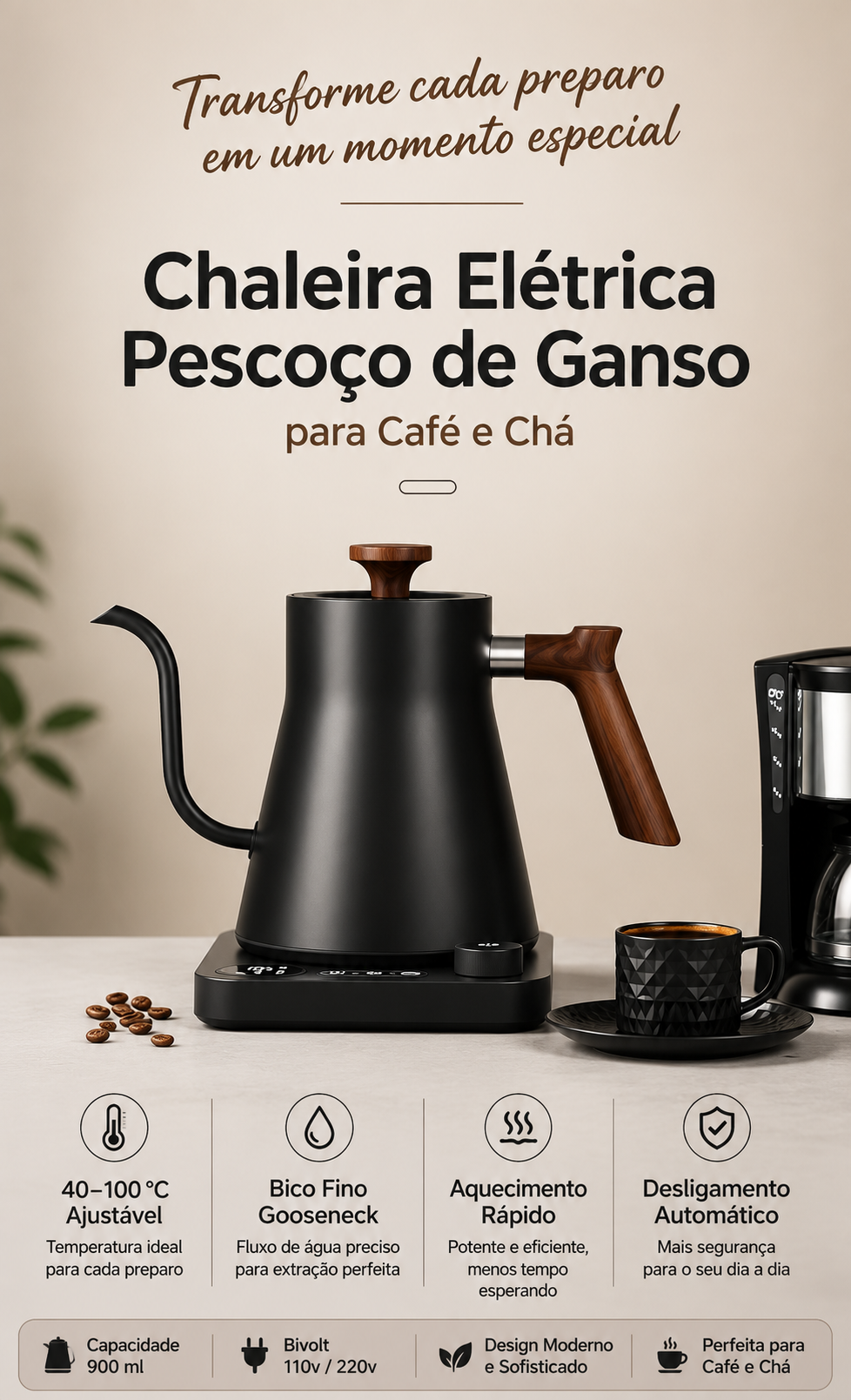 BaristaFlow™ Pro | Chaleira Elétrica Inteligente 900ml